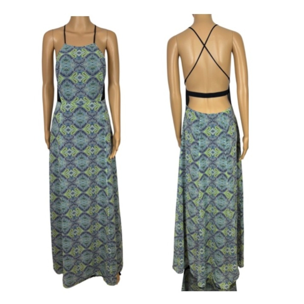 Victoria's Secret Maxi Dress Women 4 Blue Paisley Boho Open Back Sun Dress